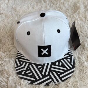 Men's White‎ Snapback Hat Black Geometric Brim "X" Logo "Finish It"  Hip Hop